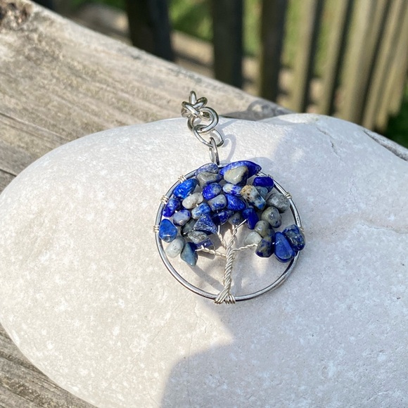 Genuine Lapis Lazuli gemstone tree of life wire wrapped key chain or bag fob - Picture 6 of 6